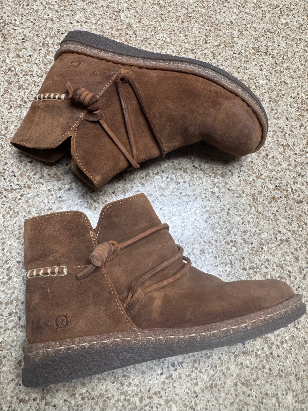 Born Calyn Brown Leather/Suede Women’s Ankle Boots with Wrap Laces